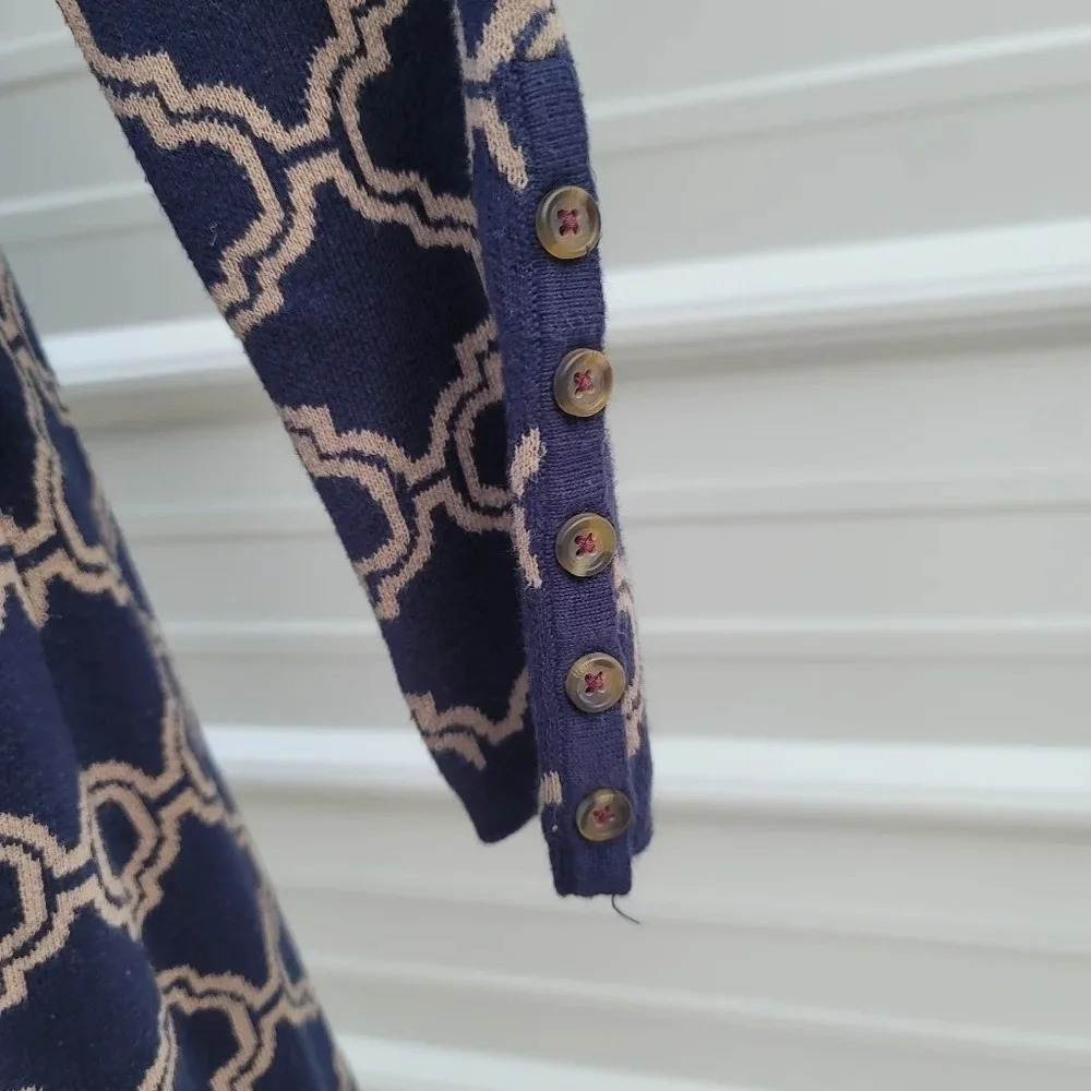 Hatley Women's Navy Blue Tan Long Sleeve Knit Sweater Dress M - Picture 5 of 9